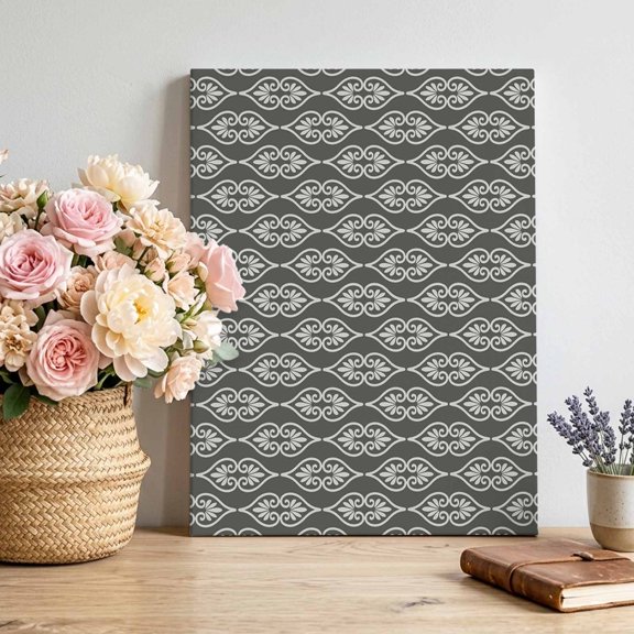 Minimalist Damask Scroll Canvas Wall Art for Living Room, Classic Floral Vines Gray Poster Print Painting for Bedroom Office Home Decoration Wall Pictures Prepare To Hang 20"x30"