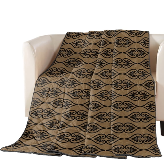 Minimalist Damask Scroll Quilted Comforters Cooling Blanket Full Size, Classic Floral Vines Brown Cold Comfort for Hot Sleepers Lightweight Air Conditioning Quilt Blanket for Bed
