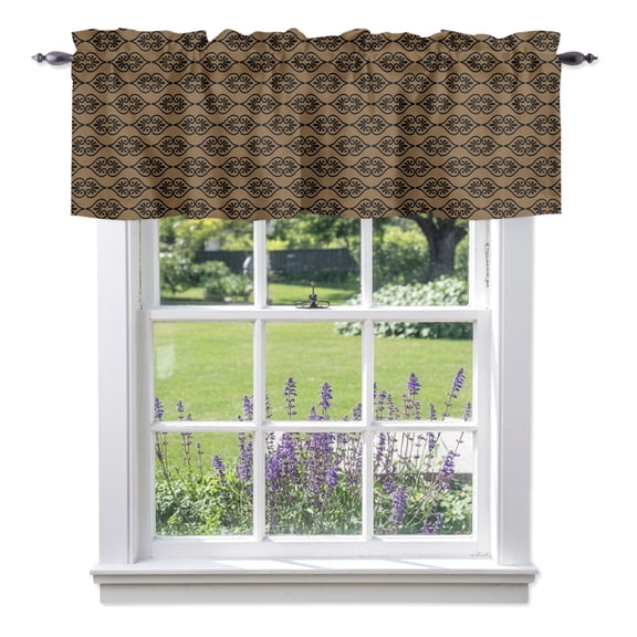 Minimalist Damask Scroll Valances for Windows Classic Floral Vines Brown Rod Pocket Light Filtering Short Window Treatments Curtains for Kitchen Bathroom Living Room Bedroom, 1 Panel, 42 x 12 Inch