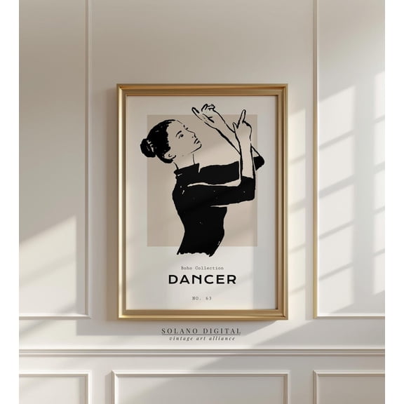 Minimalist Dancer Line Art Print Boho Woman Drawing, Unframed Paper Poster 8x10in