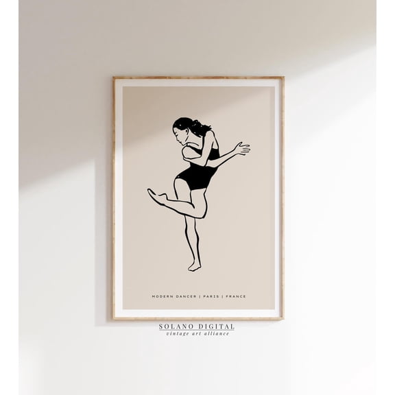 Minimalist Dancer Line Art Print Modern Ballet Figure, Unframed Paper Poster 8x10in