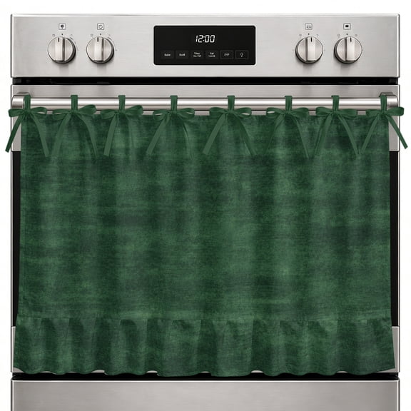 Minimalist Dark Green Oven Skirt Curtain, 32x24 Inch Vintage Art Distressed Pattern Farmhouse Kitchen Tie Top Oven Curtain for Door, Decorative Stove Skirt Dishwasher Cover With Ribbon Ties