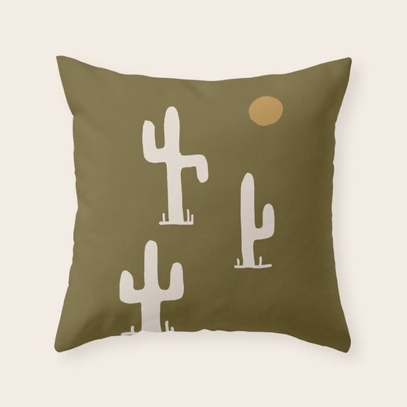Minimalist Desert Cacti and Sun Olive Velvet Throw Pillow Cover Only ...