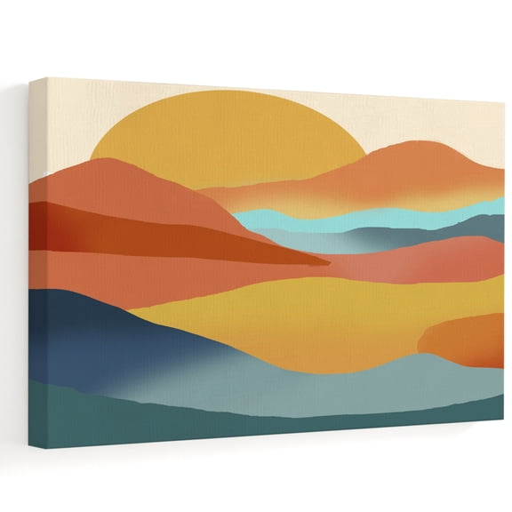 Minimalist Desert Canvas Wall Art, Abstract Landscape Sand Dunes Orange Setting Sun Wall Art Prints Artwork Framed Canvas Ready to Hang Art Pictures for Bathroom Bedroom Entry Desk Corner 10" x 8"