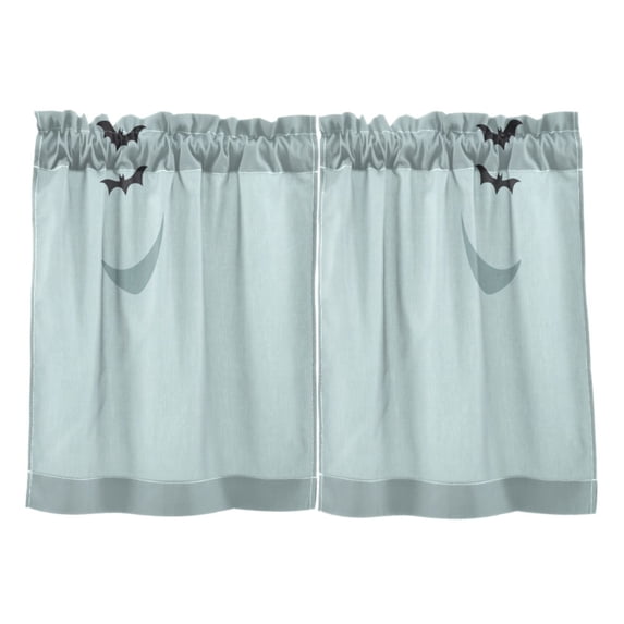 Minimalist Design Moon and Bats Kitchen Curtains Tier Set 27x36 Inch 2 Panels Semi Sheer Light Filtering Privacy UV Protection