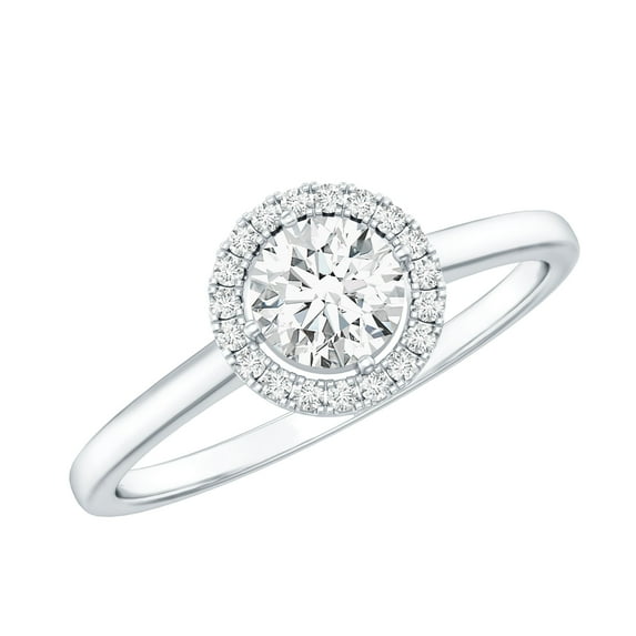 Rosec Jewels Minimalist Diamond Halo Promise Ring for Women - EF-VS Quality - Ready to Gift, 14K White Gold, US 6.00