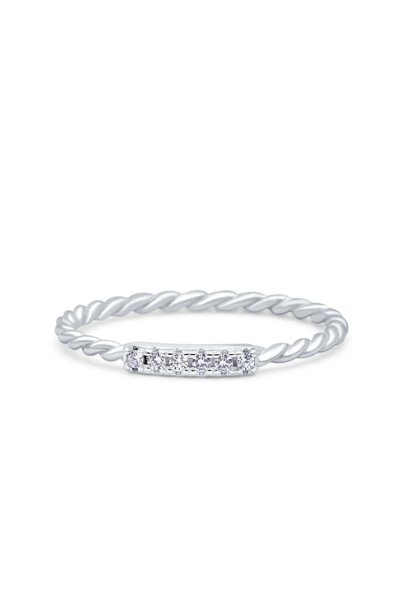 Minimalist Diamond Ring, Delicate Pave Set Diamond Engagement Ring, Twisted Rope Shank Band Ring, Half Eternity Band, 925 Sterling Silver, 1.5 Ct Simulated Diamond, Gift Ring