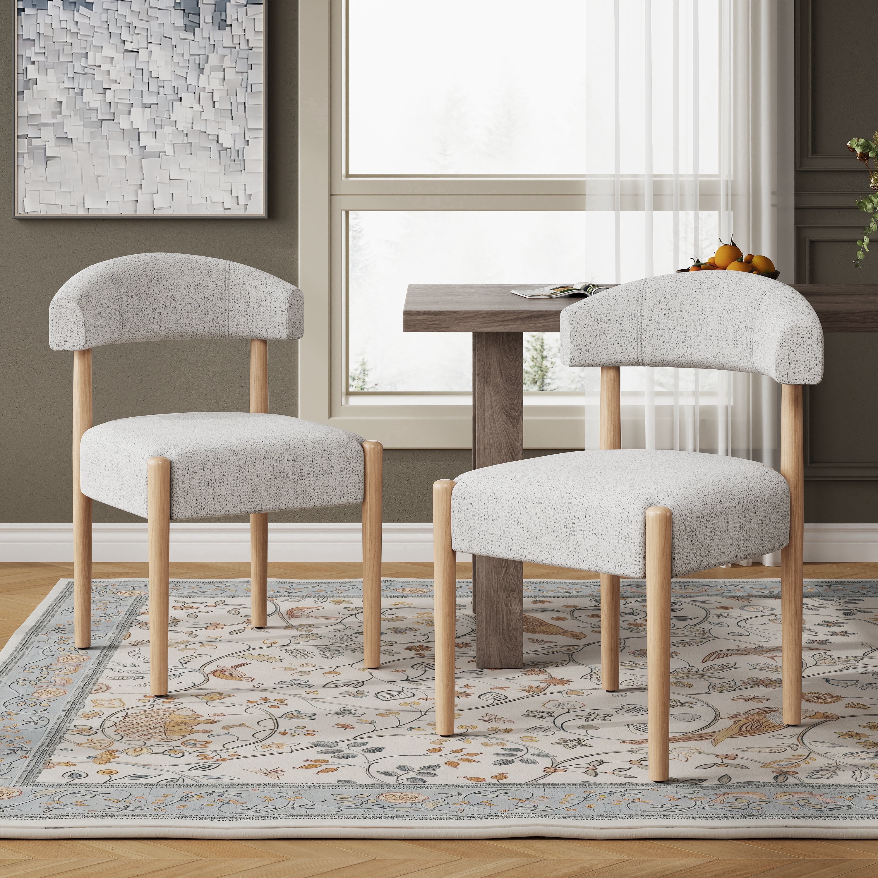 Vknow Furniture Minimalist Fabric Dining Chairs Set of 2 Solid Wood Legs Ergonomic Backrest for Dining Room Bedroom Study, Beige