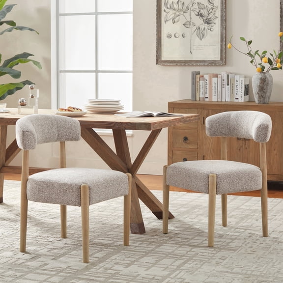 VKNOW Minimalist Fabric Dining Chairs Set of 2 Solid Wood Legs Ergonomic Backrest for Dining Room Bedroom Study, Brown
