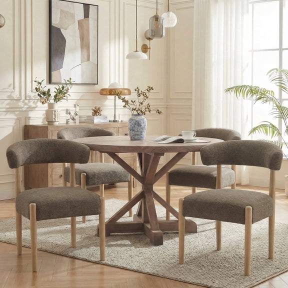 Vknow Furniture Minimalist Fabric Dining Chairs Set of 4 Solid Wood Legs Ergonomic Backrest for Dining Room Bedroom Study, Brown