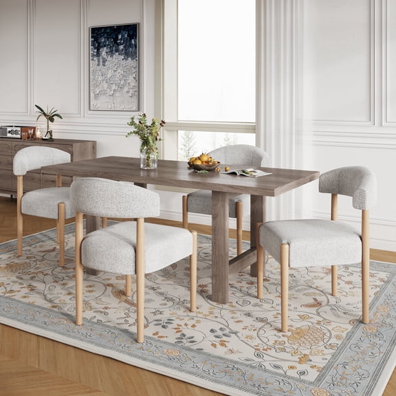 Vknow Furniture Minimalist Fabric Dining Chairs Set of 4 Solid Wood Legs Ergonomic Backrest for Dining Room Bedroom Study, Beige