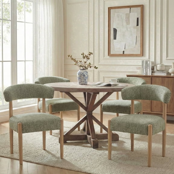 Usaint Upholstered Modern Dining Chairs Set of 4 with Solid Wood Legs, Mid-Century Fabric Kitchen Side Chairs for Dining Room, Green