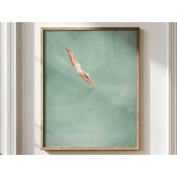 Minimalist Diver Wall Art, Japandi Pool Print, Diving Swimmer Poster, Calm Bathroom Decor, Wabi Sabi Art, Beach House Print, Spa Wall Art , Poster Print Only