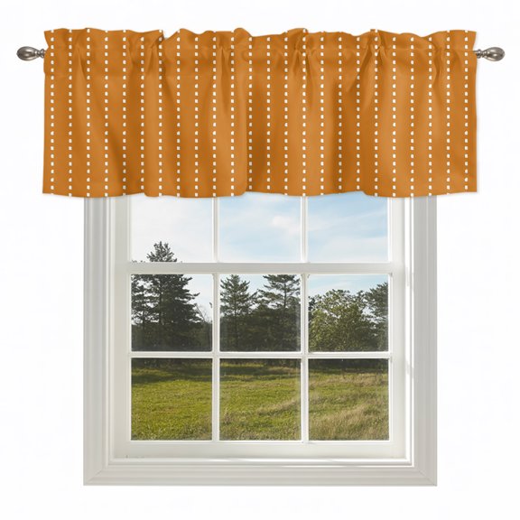 Minimalist Dotted Line Orange Valances for Windows Abstract White Polka Dot Rod Pocket Curtain Valance Window Treatment Short Curtains for Kitchen Living Room,42x12in