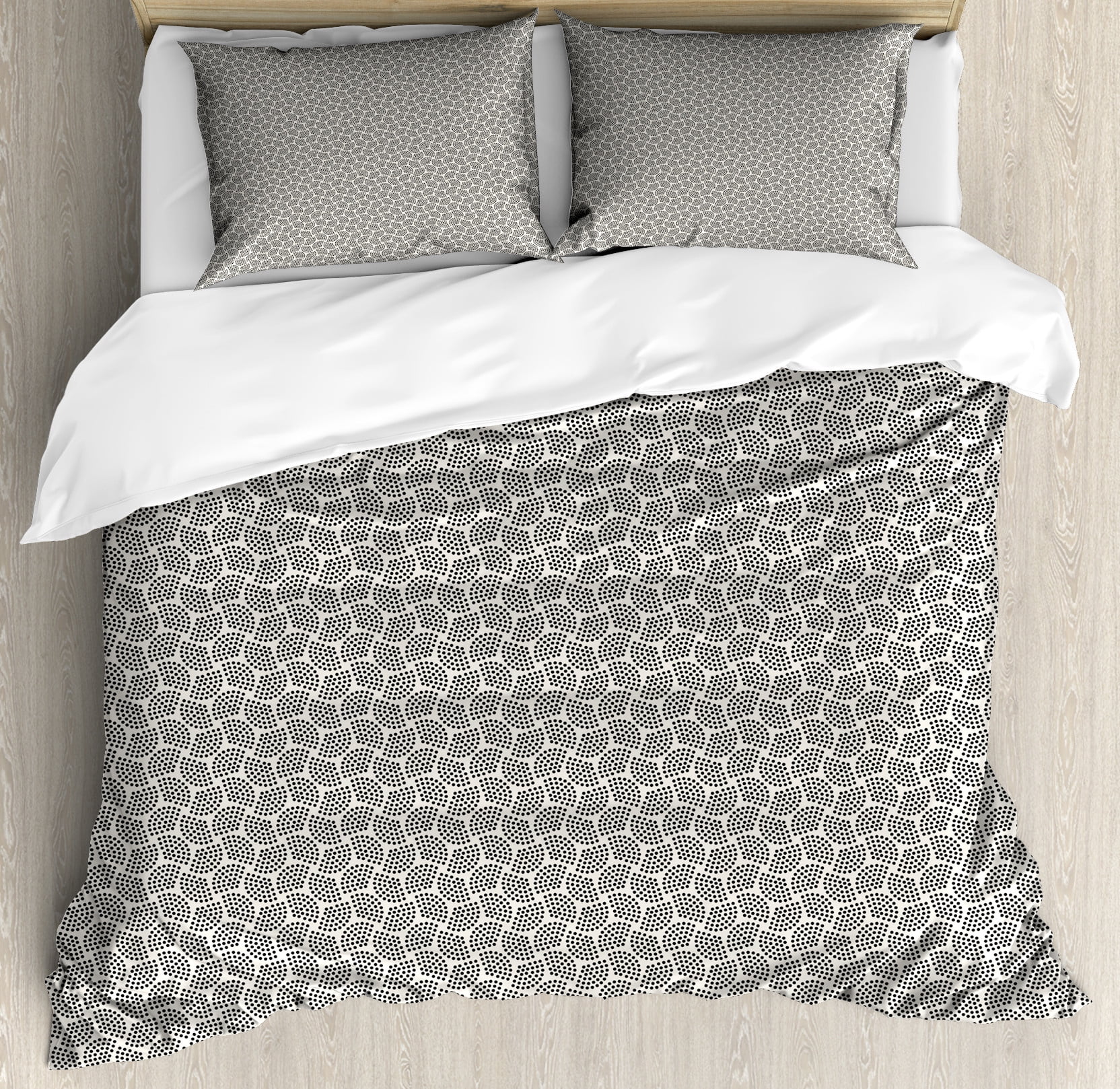 California King Eggshell and Charcoal Grey Geometric Duvet Cover Set
