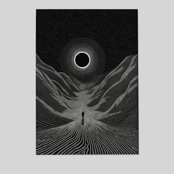 Minimalist Eclipse Wall Art - Black and White Surreal Landscape - Cosmic Path Artwork - Sci-Fi Furrealism Poster Full Size 24''x36'' The Golden Shop