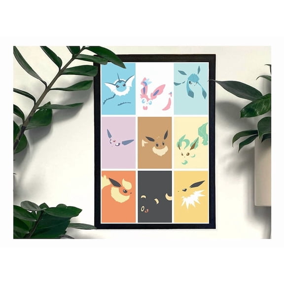 Minimalist Eevee Evolutions Poster Pokemon Anime Wall Art Decor 8x12 UNFRAMED