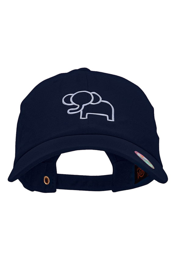 Minimalist Elephant Outline Embroidered Unstructured Cotton Cap - Navy OSFM