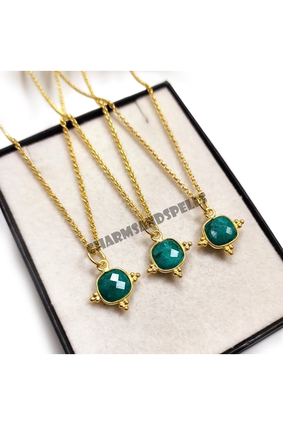 Minimalist Emerald Birthstone Necklace - 925 Silver Charm Necklace, Cushion Emerald Necklace - Wedding Gift - Bridal Jewelry - Gift For Her