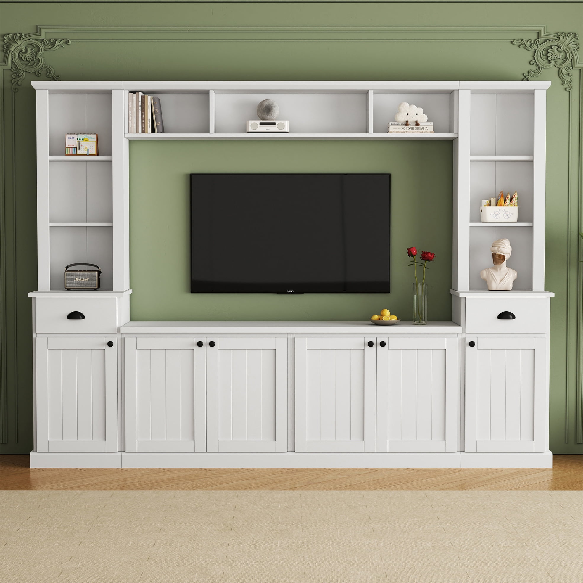 Minimalist Entertainment Wall Unit Set with Bridge, All in One TV Stand ...