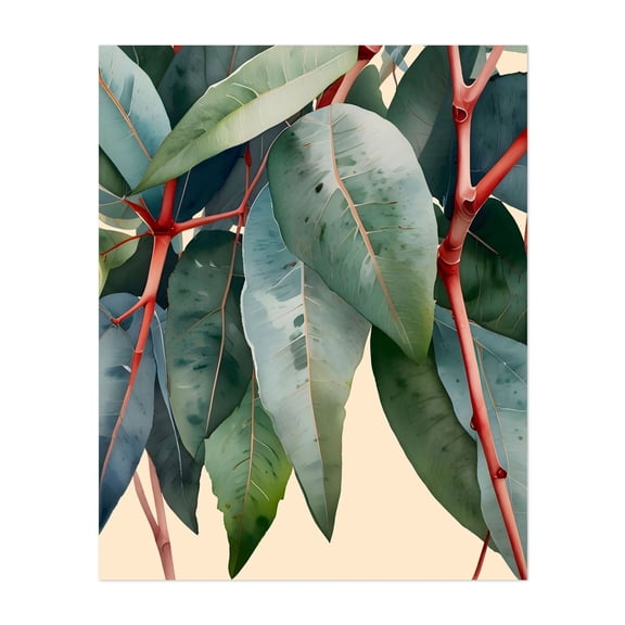 Minimalist Eucalyptus Botanical Art - India Illustration Botanical Tropical Nature Floral Pattern Minimalist Abstract Unframed Wall Art Print 30 x 40 inches