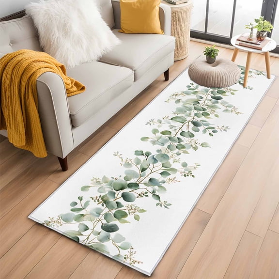 Minimalist Eucalyptus Kitchen Runner Rug 2x6 Washable Runners for Hallway Non Slip Watercolor Leaves Branches Large Area Rug Indoor Floor Carpet for Bathroom Laundry Entryway Bedroom Living Room