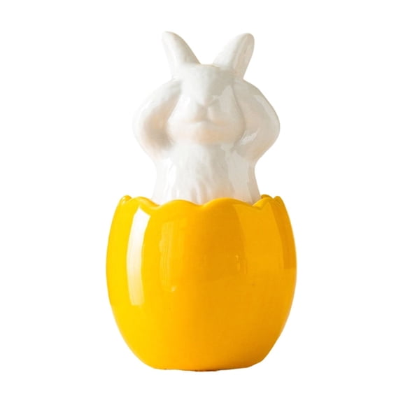 Minimalist European Ceramic Easter Bunny Figurines with Easter Eggs Design Modern Porcelain Rabbit Statue for Bedroom Living Room Easter Decor Aesthetic Easter Bunny Sculpture Easter Decor