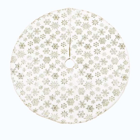 Minimalist Fabric Christmas Tree Skirt, Gold Foil Snowflake Detail, Multicolor Furry Base Cover, 30.7×30.7×0.79 Inch, For Holiday Gathering and Seasonal Display