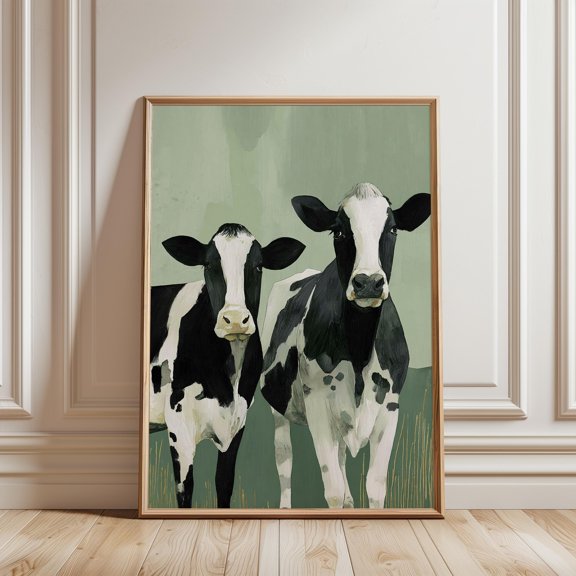 Minimalist Farm Cows Poster, Barn Animal Illutration Print, Poster Only