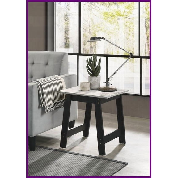 Minimalist Faux Marble Coffee Table for Living Room, Black Frame with Furniture Sliders, 19” Height