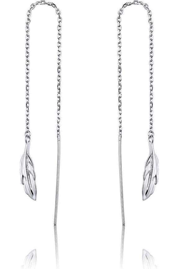 Minimalist Feather Threader Tassel Chain Earrings S925 Sterling Silver Fashion Long Chain Dangle Drop Stud Earring Ear Line Hoops Dainty Jewelry Gifts Hypoallergenic for Women