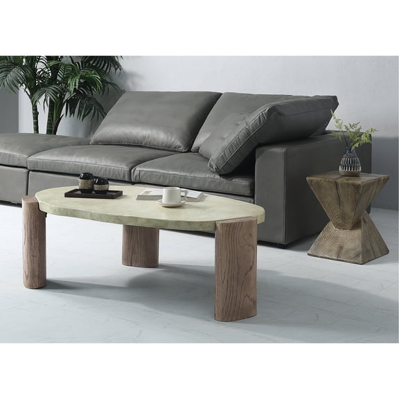 Minimalist Fiber Concrete Coffee Table in Off - White and Oak for Any Space Adds Functionality