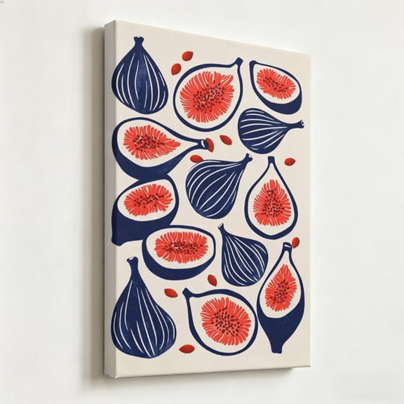 Minimalist Fig Graphic Canvas Wall Art, Bold Mediterranean Linocut Style Fruit Print, Matte Finish Gallery Wrapped Kitchen and Dining Decor 8*12