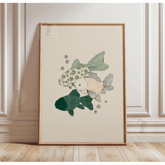 Minimalist Fish Trio Print Scandinavian Nursery Wall Art Muted Tones