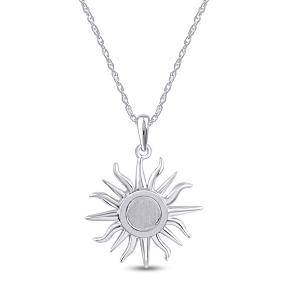 Minimalist Flaming Sun Charm Signet Pendant Necklace In 14k White Gold Plated 925 Sterling Silver With 18" Chain