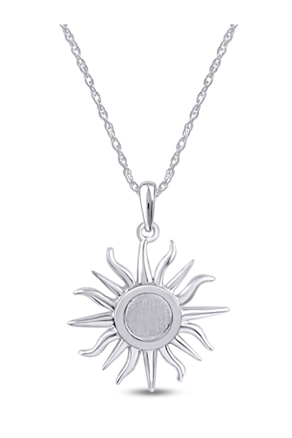 Minimalist Flaming Sun Charm Signet Pendant Necklace In 14k White Gold Plated 925 Sterling Silver With 18" Chain