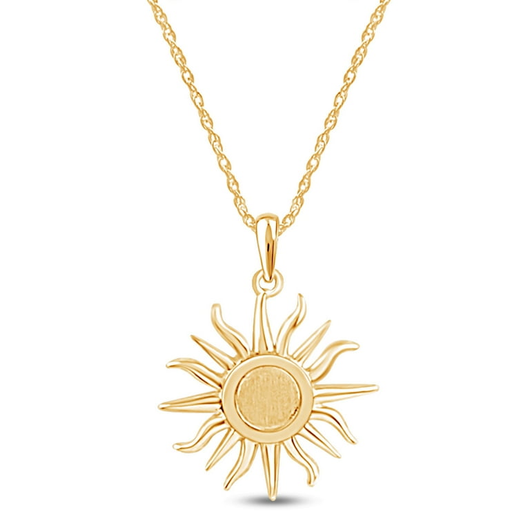 Fabulous Minimalist Flaming Sun Charm Pendulum Necklace, 14k Gold