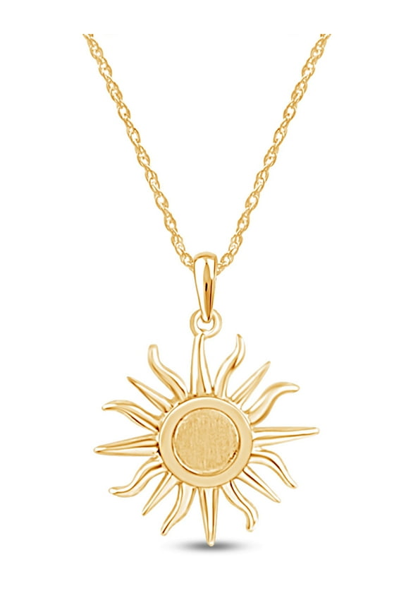Minimalist Flaming Sun Charm Signet Pendant Necklace In 14k Yellow Gold Plated 925 Sterling Silver With 18" Chain