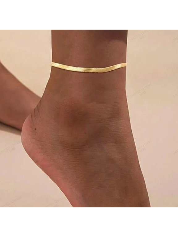 Flat Snake Bone Chain Anklet For Women, 14K Gold Filled Fine Polished Streamlined Durable Craft Jewelry