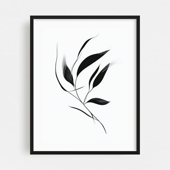 Minimalist Floral Art - Line Drawing Line Art Minimalist Black and White Abstract Botanical Floral Modern Art Black Framed Wall Art Print 8 x 10 inches