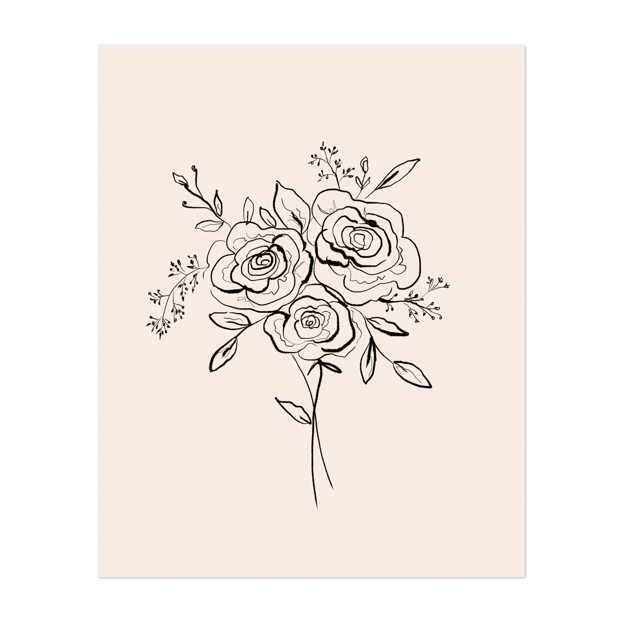 Minimalist Floral Bouquet - Photography Floral Line Art Black and White ...