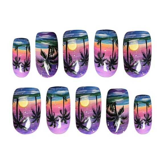 Minimalist Floral French Tip Nail Stickers Elegant Coconut Tree Designs Fresh Reusable Decals for Women Girls 24PCS