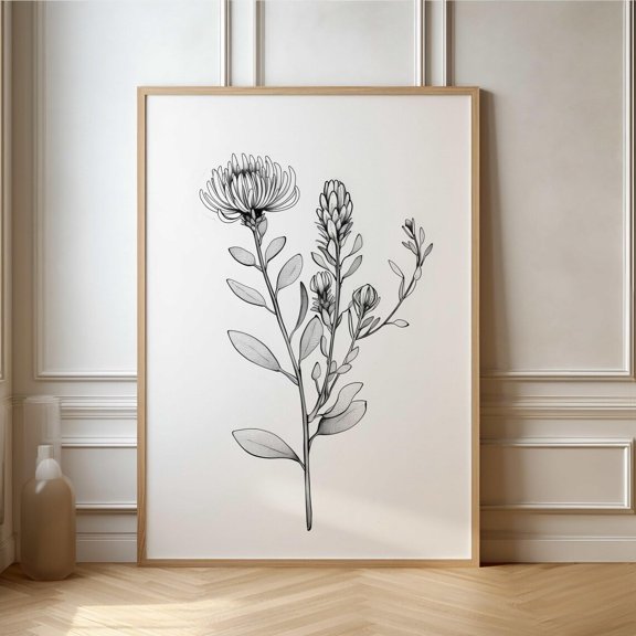 Minimalist Floral Modern Botanical Line Drawing Art Print