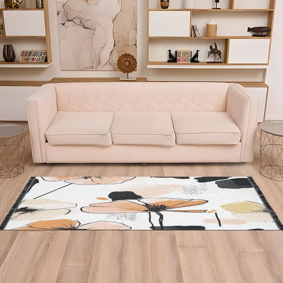 Minimalist Floral Sketch 72x23.5" Bedroom Runner Rug, Durable and Non-Slip for Hallways and Living Rooms