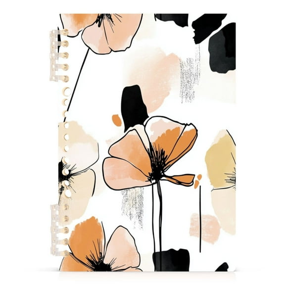 Minimalist Floral Sketch A5 8.3x5.7in PP Notebook, Adjustable Rings, 60 Sheets, Diary or Journey Note