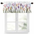 thumbnail image 1 of Minimalist Floral Valances for Windows, 60 x 18in, Watercolor Colorful Tulip Leaf Transparent Rod Pocket Kitchen Valance Curtain Light Filtering Window Treatments for Living Room Bedroom, 1 Panel, 1 of 7