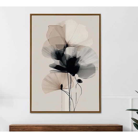 Minimalist Floral Wall Art, Black And Beige Botanical Print, Unframed Paper Poster 11x14in