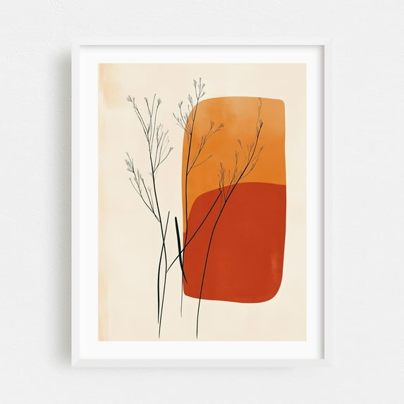 Minimalist Flower Art - Line Drawing Abstract Minimalist Modern Art Geometric Botanical Autumn Line Art White Framed Wall Art Print 5 x 7 inches