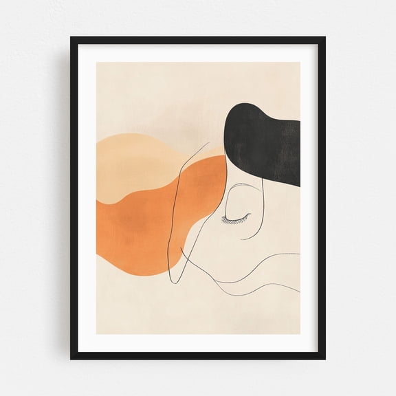 Minimalist Flower Line Art - Line Drawing Abstract Minimalist Line Art Modern Art Boho Geometric Pastel Black Framed Wall Art Print 5 x 7 inches