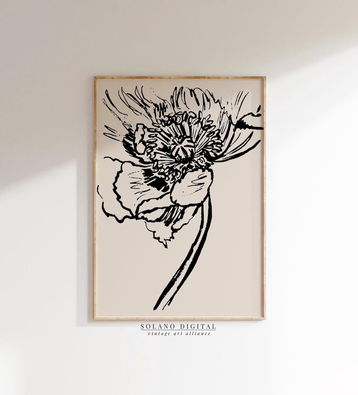 Minimalist Flower Line Art Print Beige Botanical Wall Decor, Unframed ...